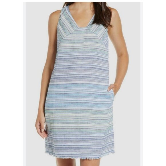 Tommy Bahama Womens Medium Blue Micronesia Striped Linen Sleeveless Shift Dress - Picture 1 of 10